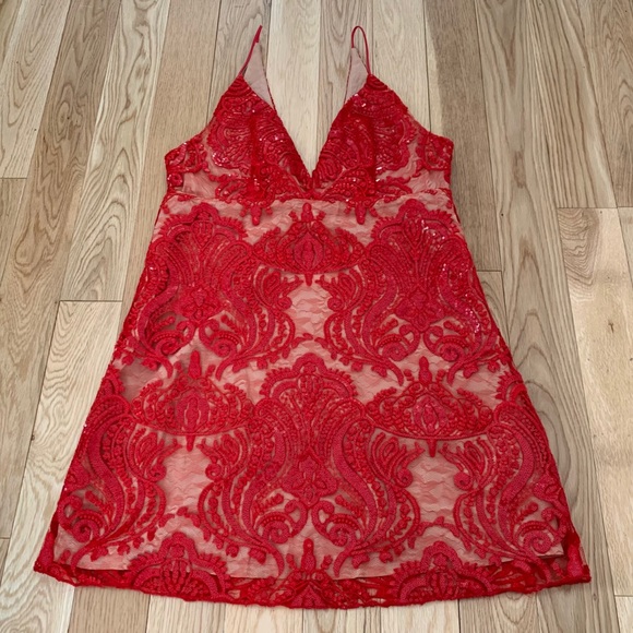 Free People Dresses & Skirts - Free People V-Neck Red Lace Dress 10